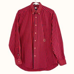 Vintage Tommy Hilfiger Red Navy Checkered LS Button Down Shirt Mens Small‎